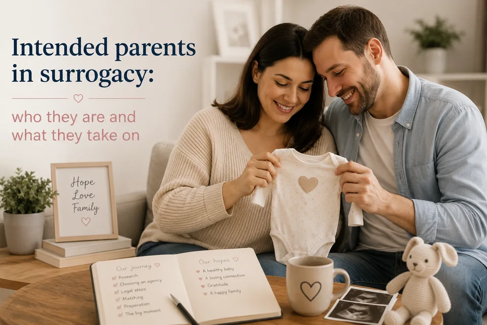 Smiling couple holding baby onesie at home
