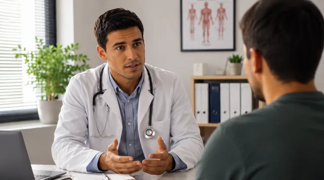 Doctor consulting patient in medical office